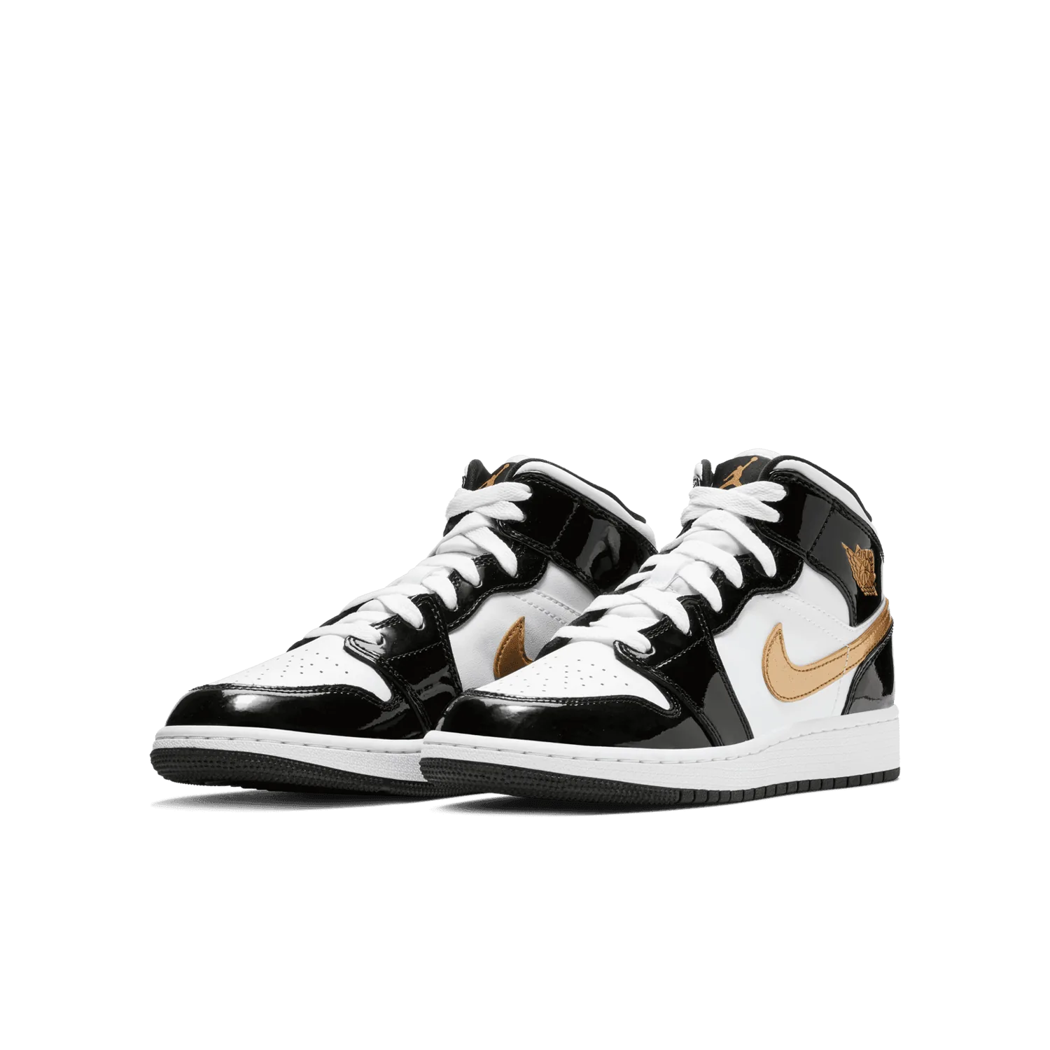 Air Jordan 1 Mid Patent Black White Gold (GS) image 3